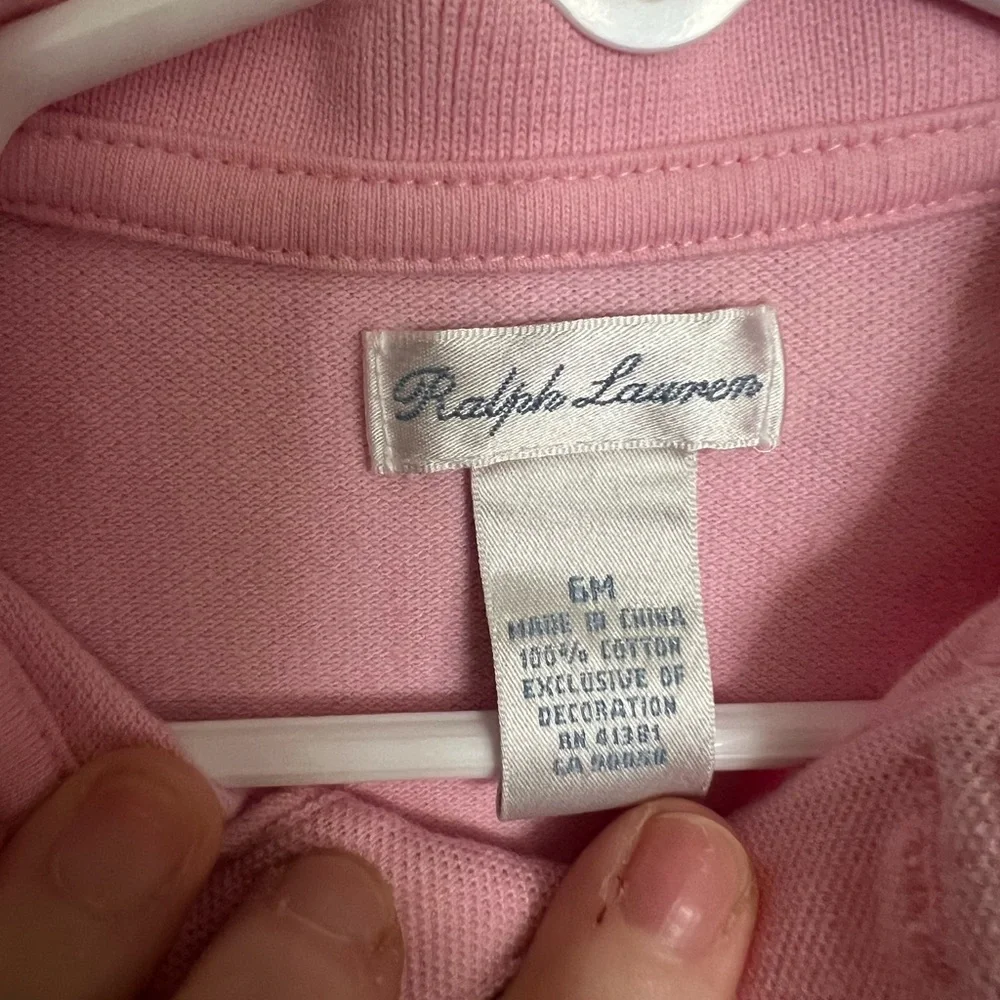 RALPH LAUREN Classic Long Sleeve Ruffle Drop Waist Polo Dress Pink Baby Girl 6mo